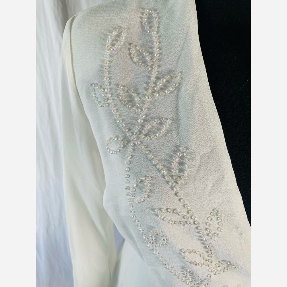 90’s Vintage ‘J.R. Nites Cream White Beaded Embellished Wrap Blouse - Picture 7 of 12